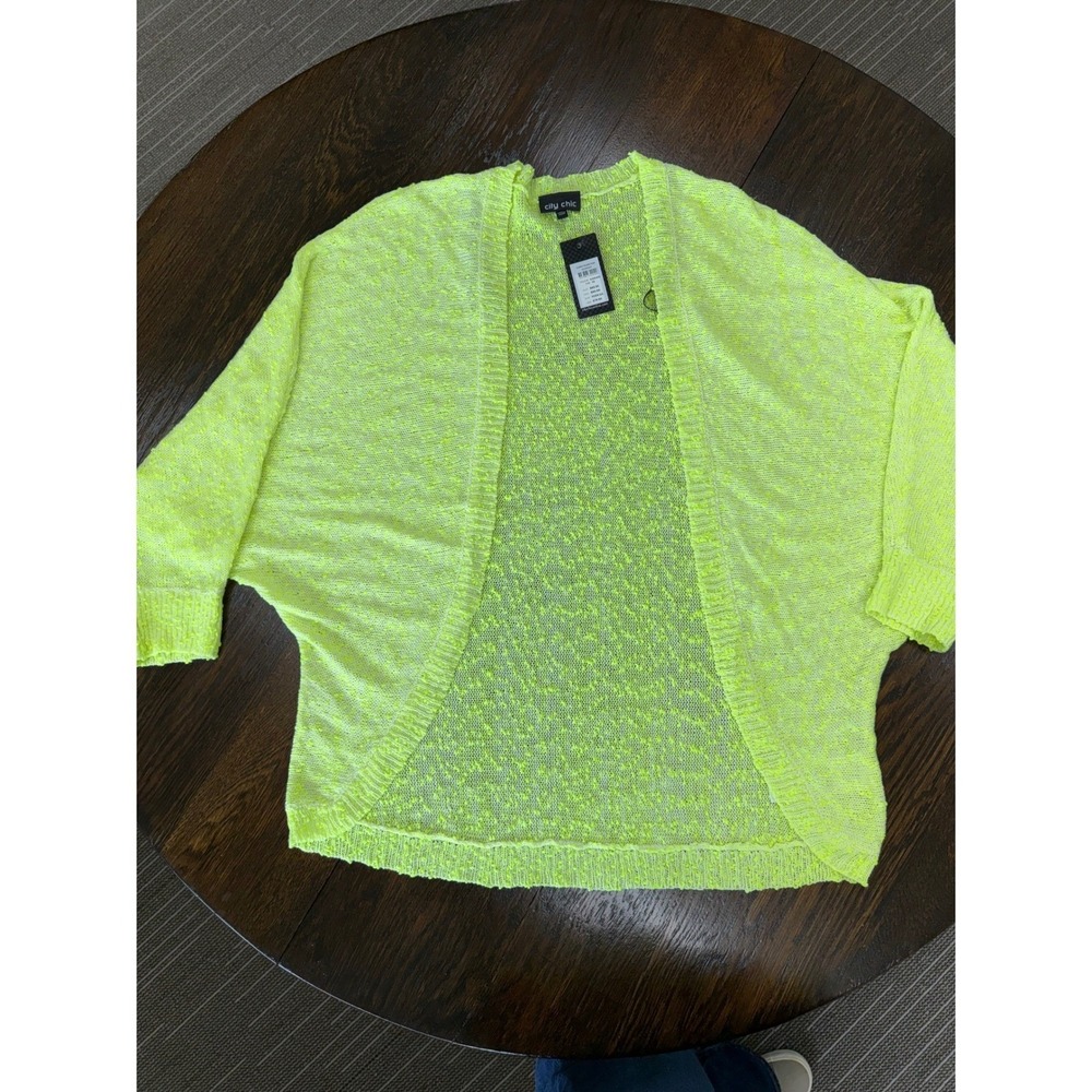 City Chic Cardi Fluro Fun Neon Yellow Open Front Knit Cardigan XS Sunshine New
